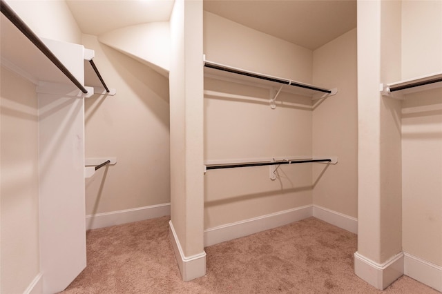 walk in closet with light carpet