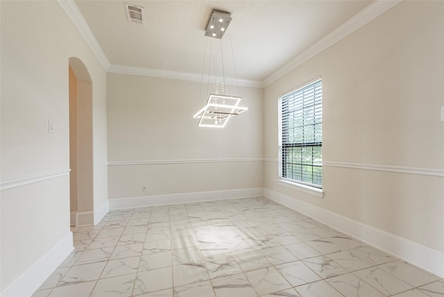 unfurnished dining area with ornamental molding