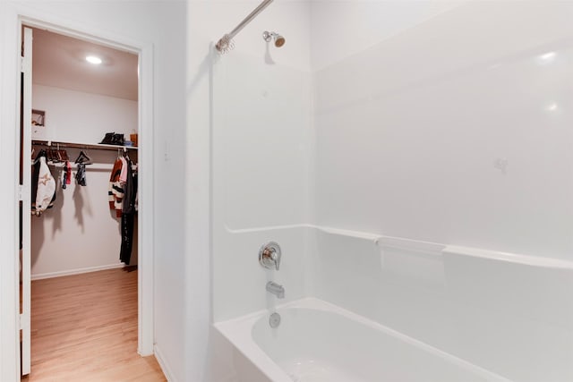 bathroom with hardwood / wood-style flooring