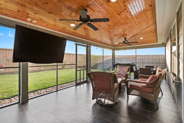 sunroom featuring a wealth of natural light and wooden ceiling