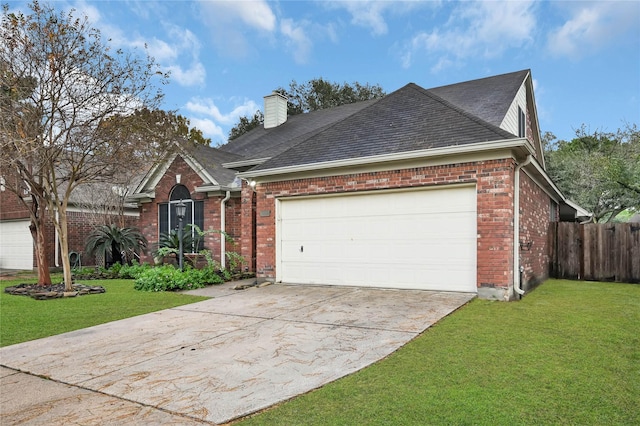 view of front facade featuring a front yard and a garage