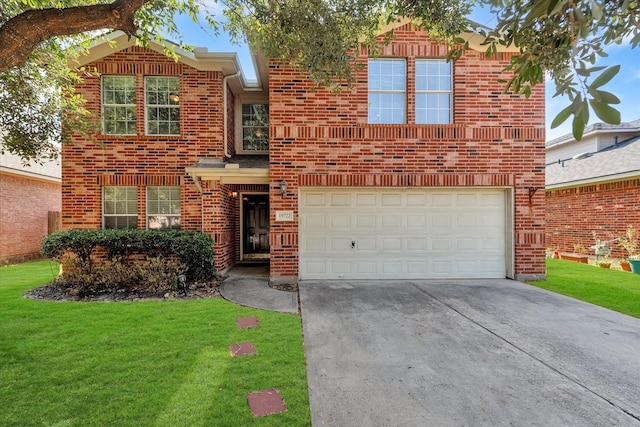 view of front property with a garage and a front lawn