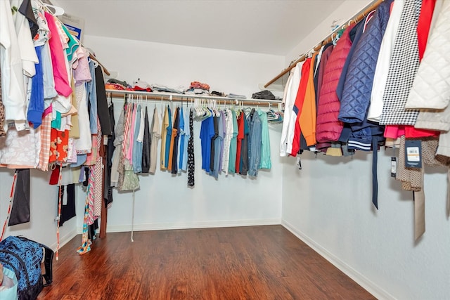 spacious closet with dark hardwood / wood-style floors