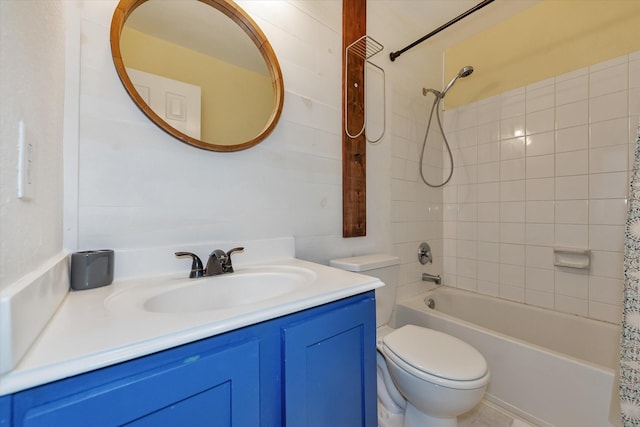 full bathroom featuring vanity, toilet, and shower / tub combo