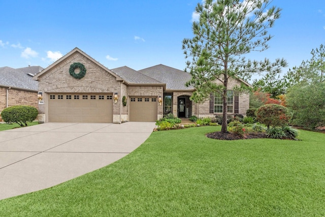 view of front facade featuring a garage and a front lawn