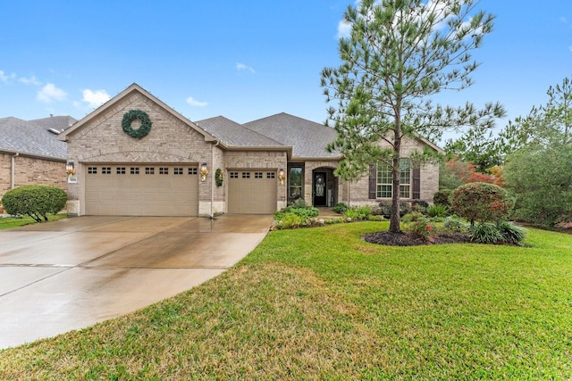 view of front facade featuring a garage and a front lawn