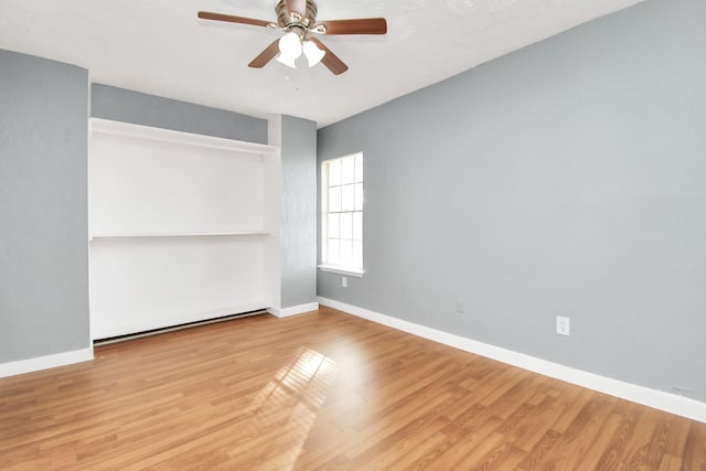 spare room with ceiling fan and light hardwood / wood-style floors