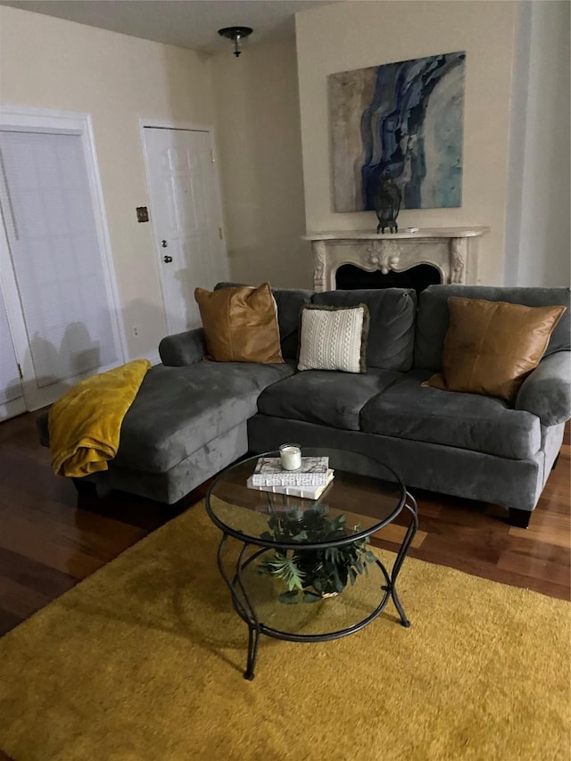 living room with hardwood / wood-style flooring