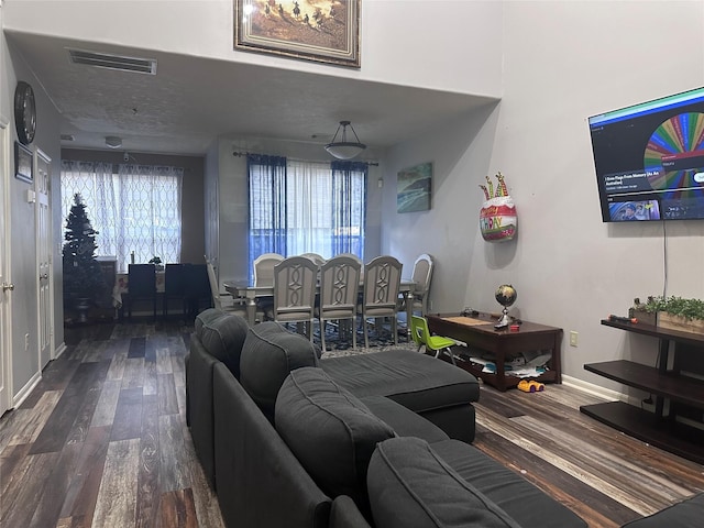 living room featuring dark hardwood / wood-style flooring