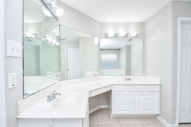 bathroom with tile patterned floors and vanity