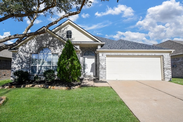 ranch-style house with a front lawn and a garage