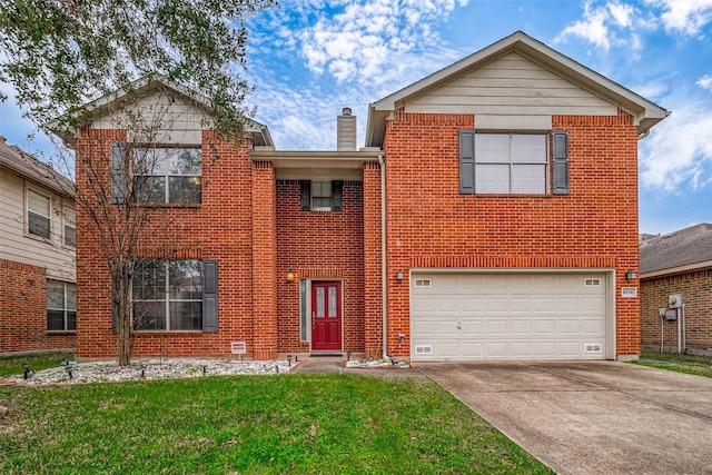 front of property featuring a front yard and a garage