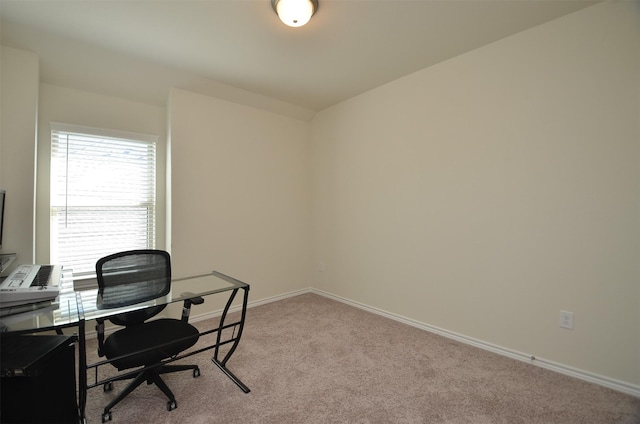 home office featuring light colored carpet