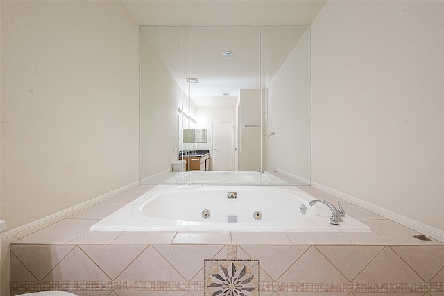 bathroom featuring a relaxing tiled tub