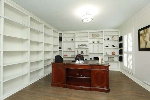 office with dark hardwood / wood-style floors