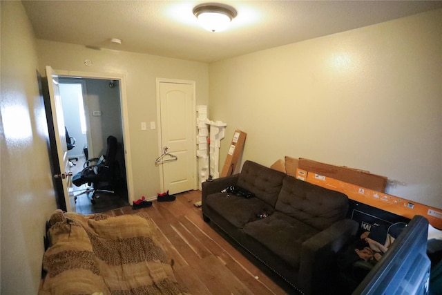 living room with dark hardwood / wood-style floors