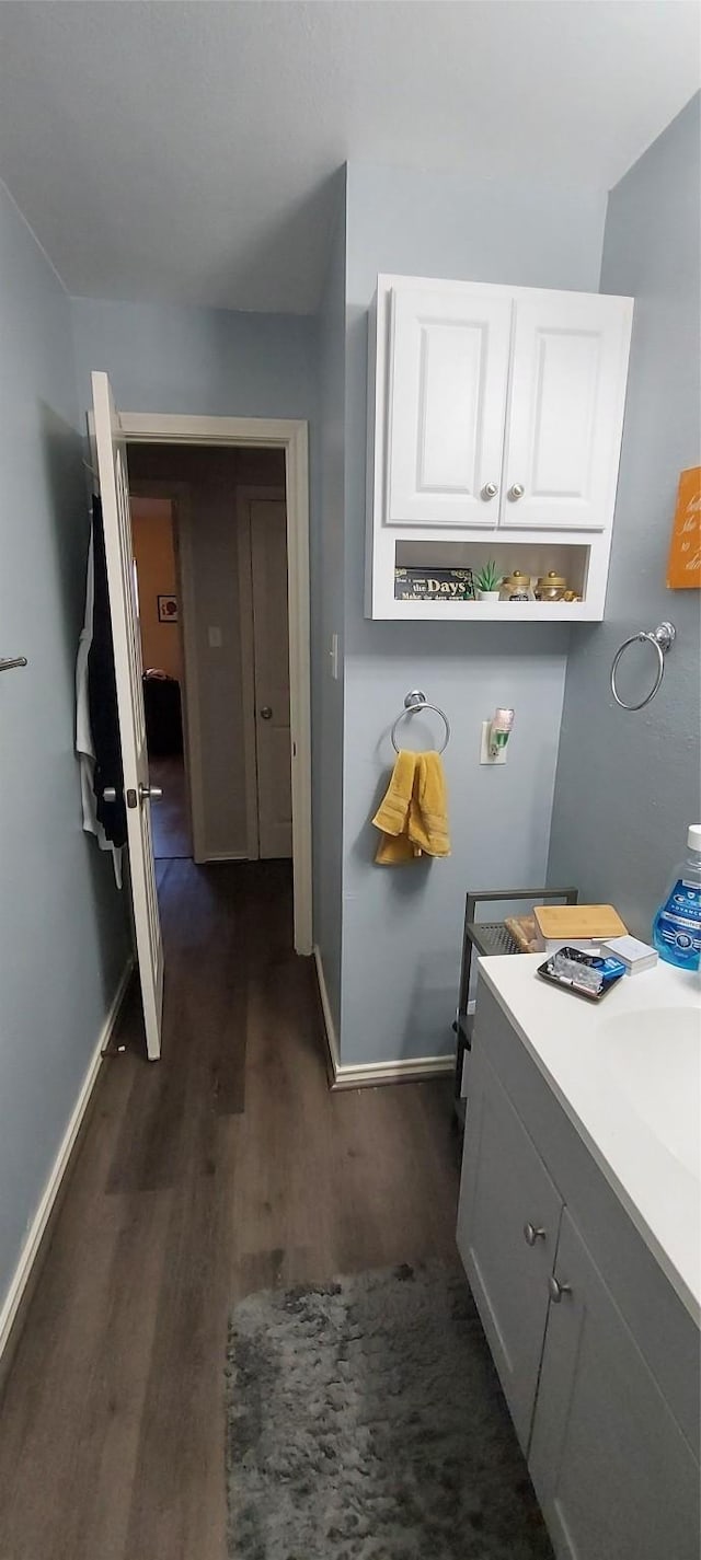 bathroom featuring wood-type flooring and sink