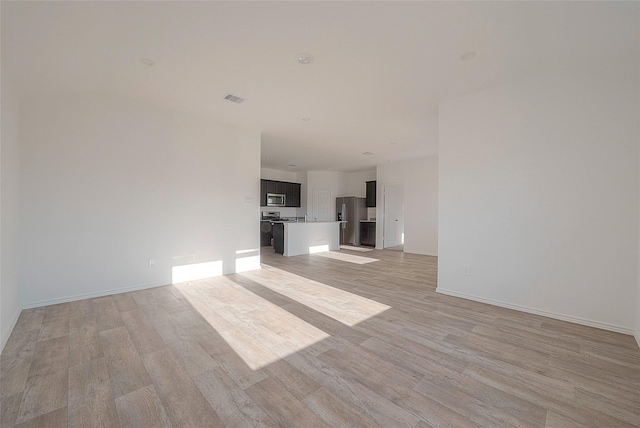 unfurnished living room with light hardwood / wood-style floors