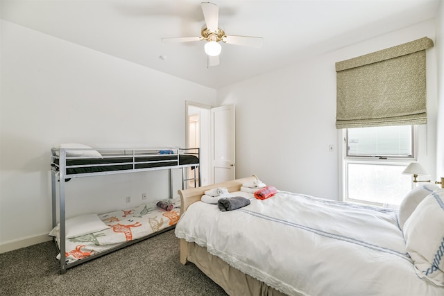 bedroom featuring carpet flooring and ceiling fan