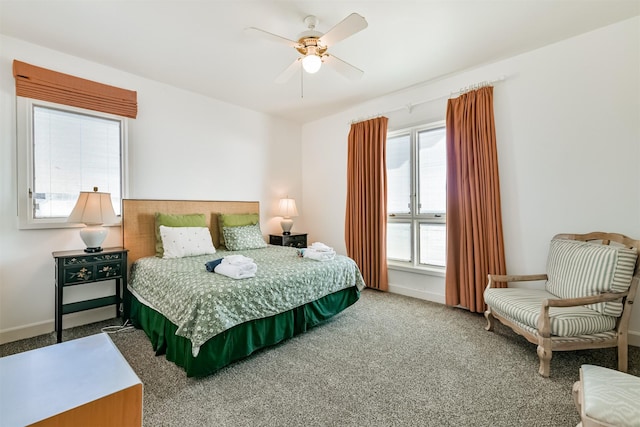 bedroom featuring carpet flooring and ceiling fan