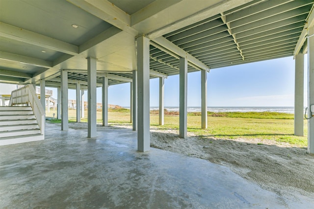 view of patio / terrace with a water view