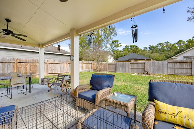 view of patio / terrace featuring ceiling fan