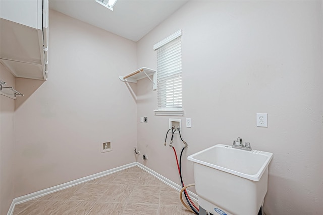 laundry room featuring electric dryer hookup, hookup for a gas dryer, sink, and hookup for a washing machine