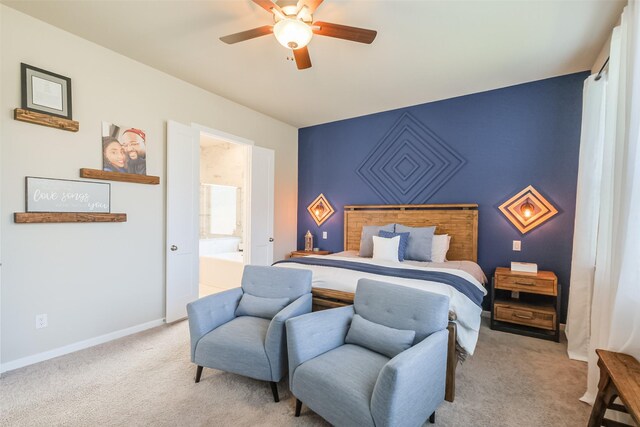29614 Sterling Knoll Dr, Fulshear, TX 77441 - bedroom with baseboards, ceiling fan, carpet, and ensuite bath