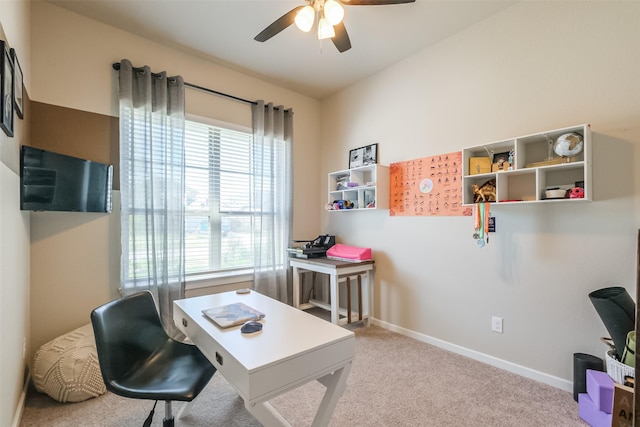 29614 Sterling Knoll Dr, Fulshear, TX 77441 - office with carpet floors, a ceiling fan, and baseboards