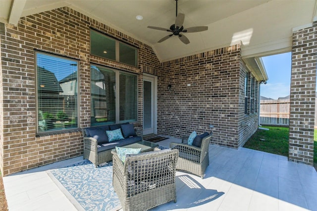 29614 Sterling Knoll Dr, Fulshear, TX 77441 - view of patio / terrace with a ceiling fan and an outdoor hangout area