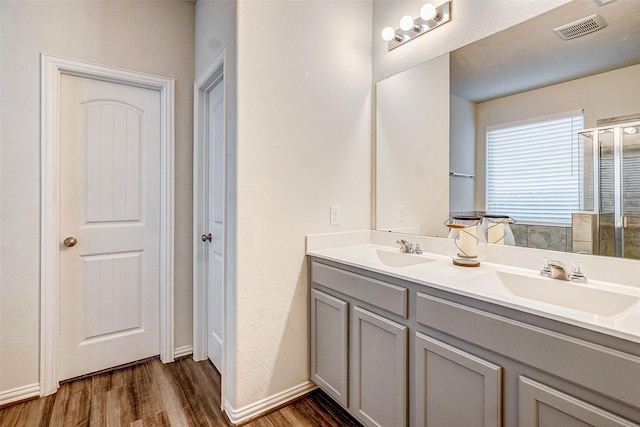 bathroom with vanity and wood-type flooring