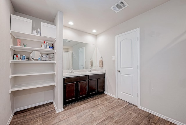 bathroom with vanity and wood-type flooring