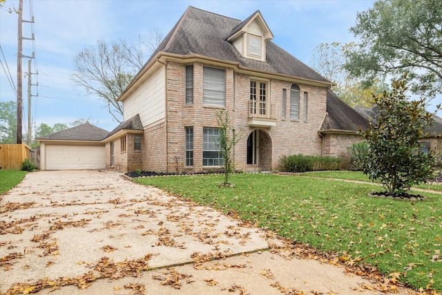 view of front of home featuring a front yard and a garage