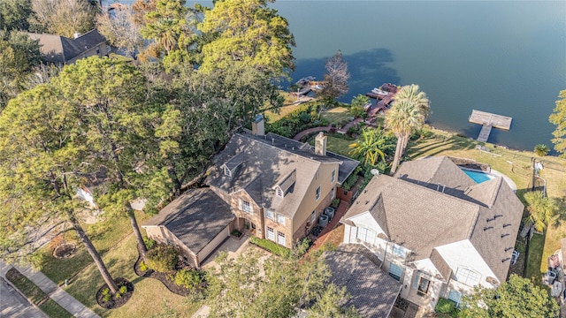 aerial view with a water view