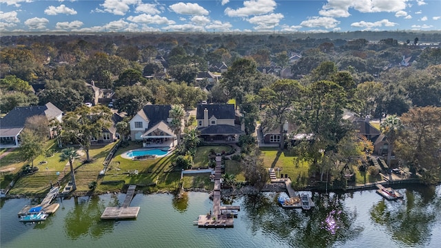 aerial view featuring a water view