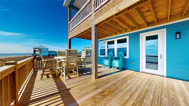 deck featuring a water view