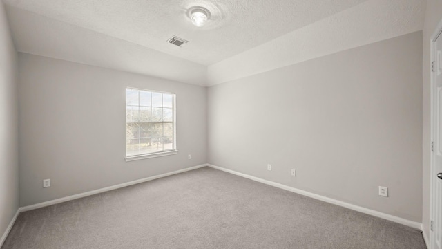 spare room featuring carpet floors and a textured ceiling