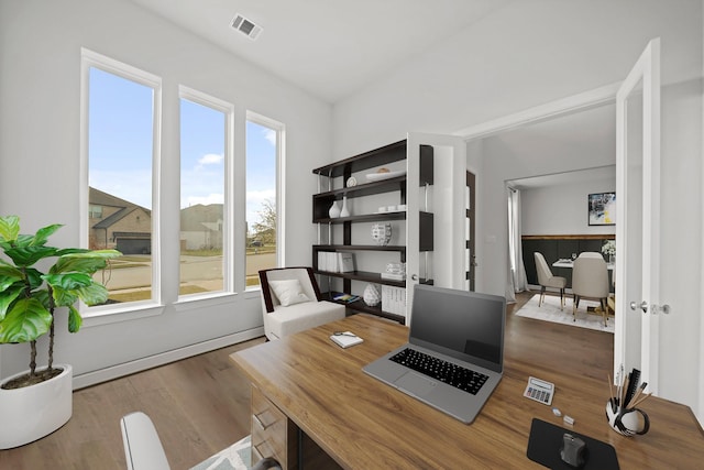 office area featuring wood-type flooring and plenty of natural light