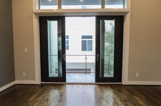 doorway featuring a healthy amount of sunlight and dark hardwood / wood-style flooring