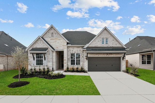 view of front of house with a front yard and a garage