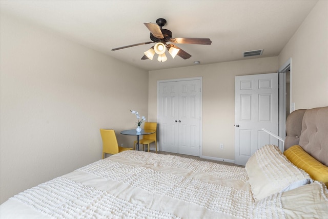 bedroom with a closet and ceiling fan