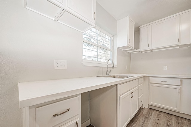 clothes washing area featuring light hardwood / wood-style flooring and sink