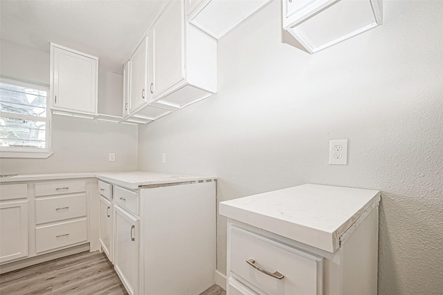 laundry area featuring light wood-type flooring