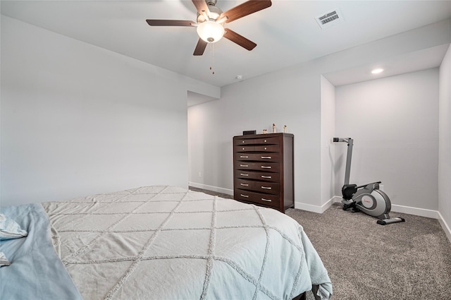 bedroom with carpet flooring and ceiling fan