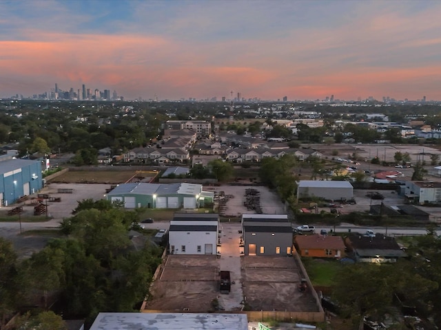 view of aerial view at dusk