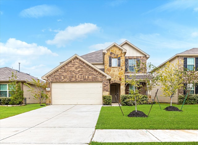 view of front of home featuring a front yard and a garage