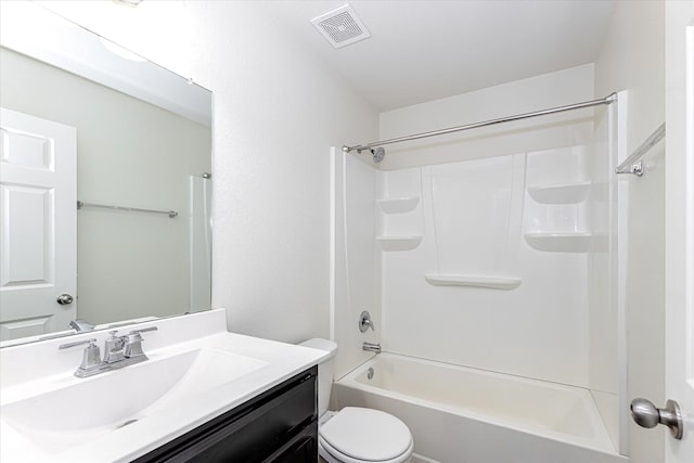 full bathroom featuring vanity, toilet, and shower / bathtub combination