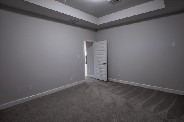 spare room with a tray ceiling and carpet floors