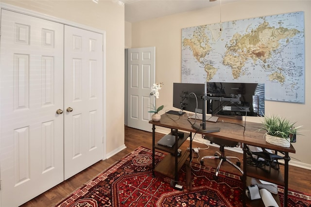 office space with hardwood / wood-style floors