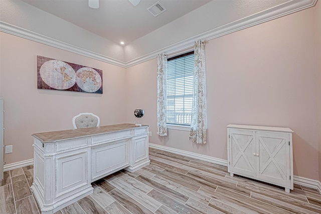 home office featuring ceiling fan